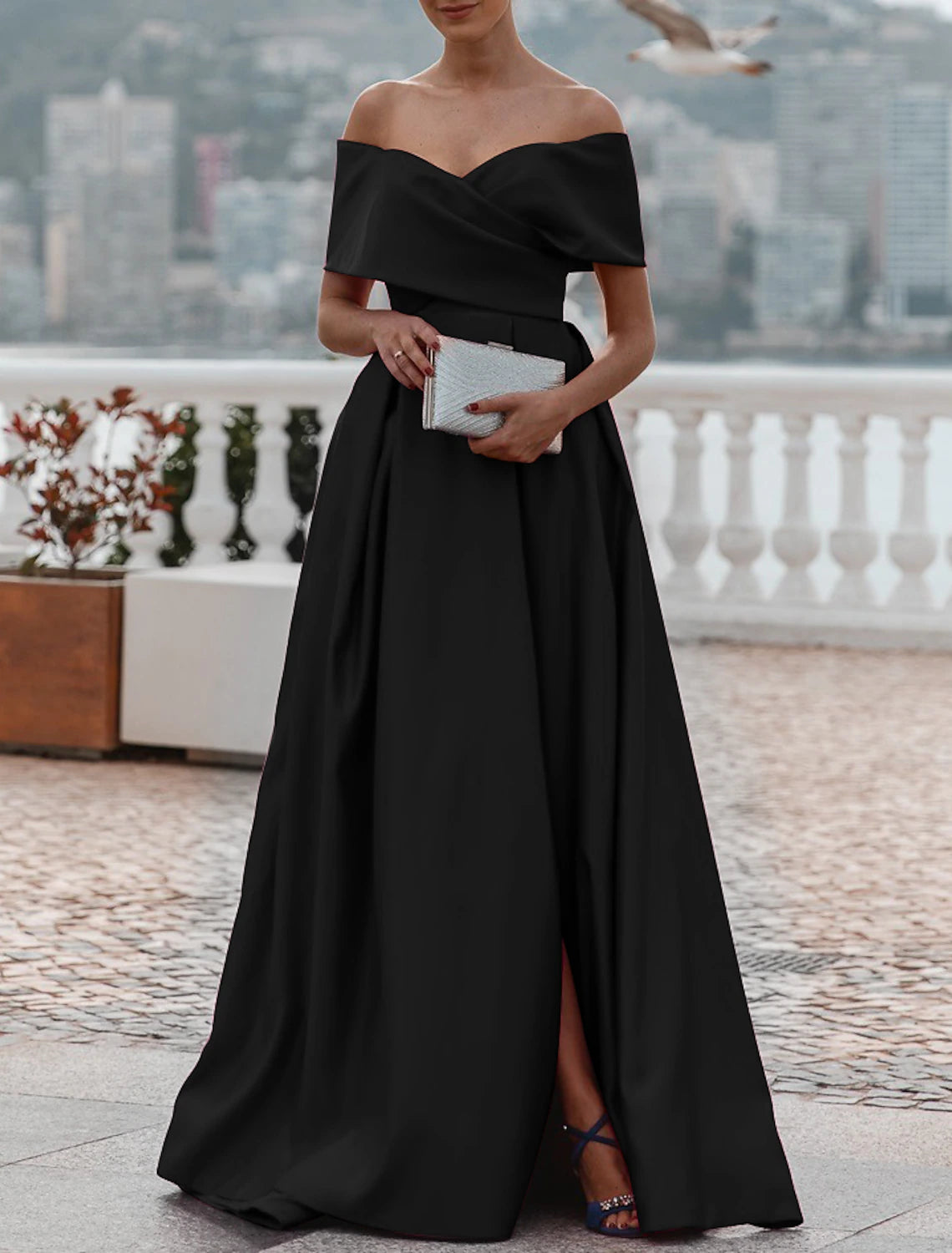 Wholesale A-Line Evening Gown Christmas Red Green Dress Celebrity Style Dress Formal Wedding Court Train Sleeveless Off Shoulder Bridesmaid Dress Satin with Ruched Slit